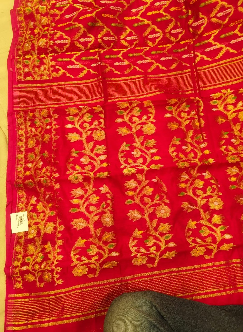 Jamdani saree Red and Golden