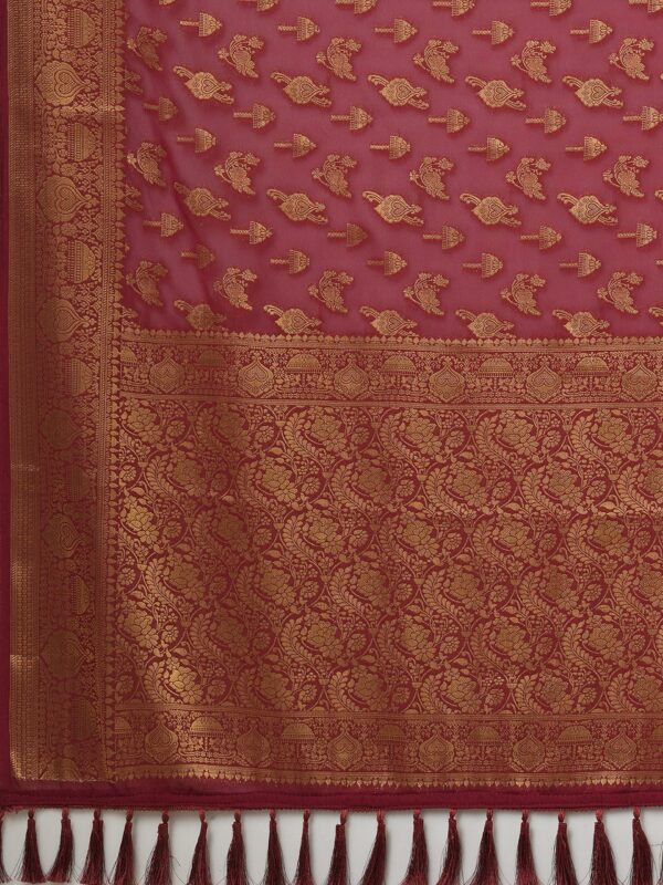 AKHILAM Women's Kanjeevaram Georgette Ethnic Motif Zari Saree With Unstitched Blouse Piece (Maroon_ALEKHA1002) - Image 8